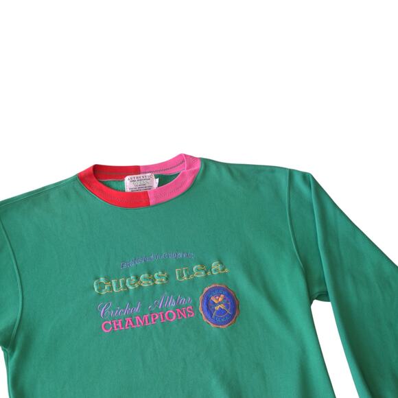 Vintage 80s Guess USA Sweatshirt XL Made in Korea Cricket Allstar Green Pullover - Picture 4 of 5